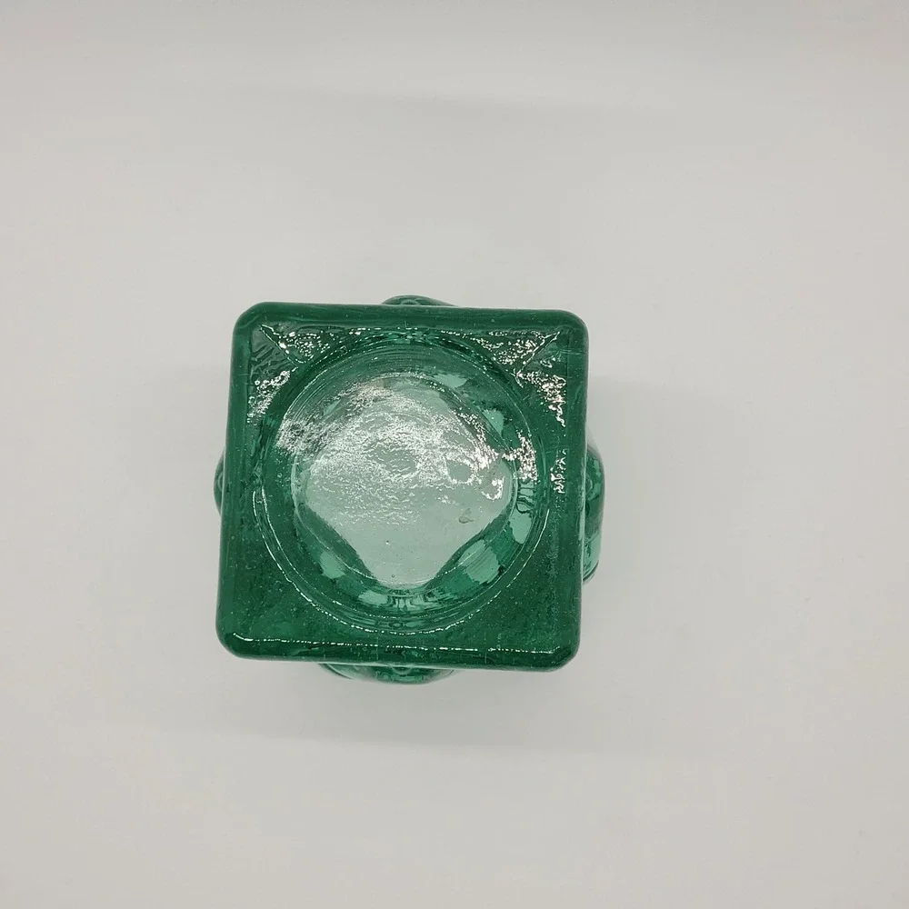 Vintage Green Art Glass Tulip Votive‎ Candle Holder Square Block Heavy Textured